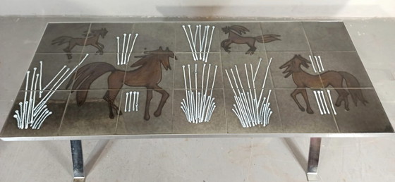 Image 1 of Tavolino da caffè vintage con piastrelle in ceramica