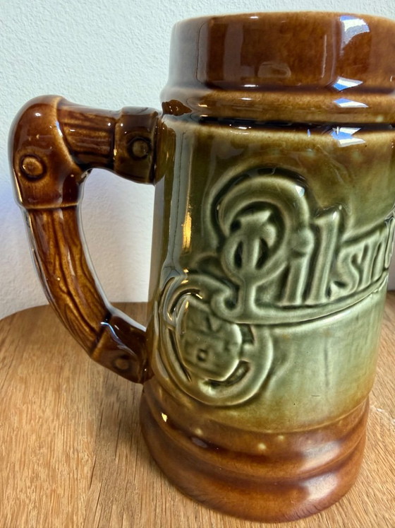 Bechyně Keramik-Bierkrug – Pilsner Urquell & Samson, Tschechoslowakei, 0,5L – Bechyne, Tafelgeschirr, Ceramic (photo 7 of 11)