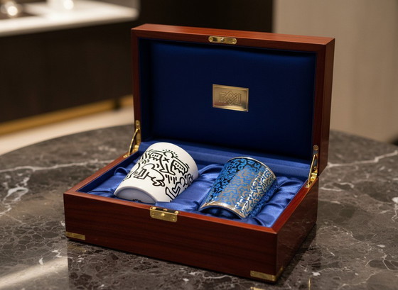 Image 1 of Dos jarrones firmados por Keith Haring - Cristal opalino - Estilo Pop Art