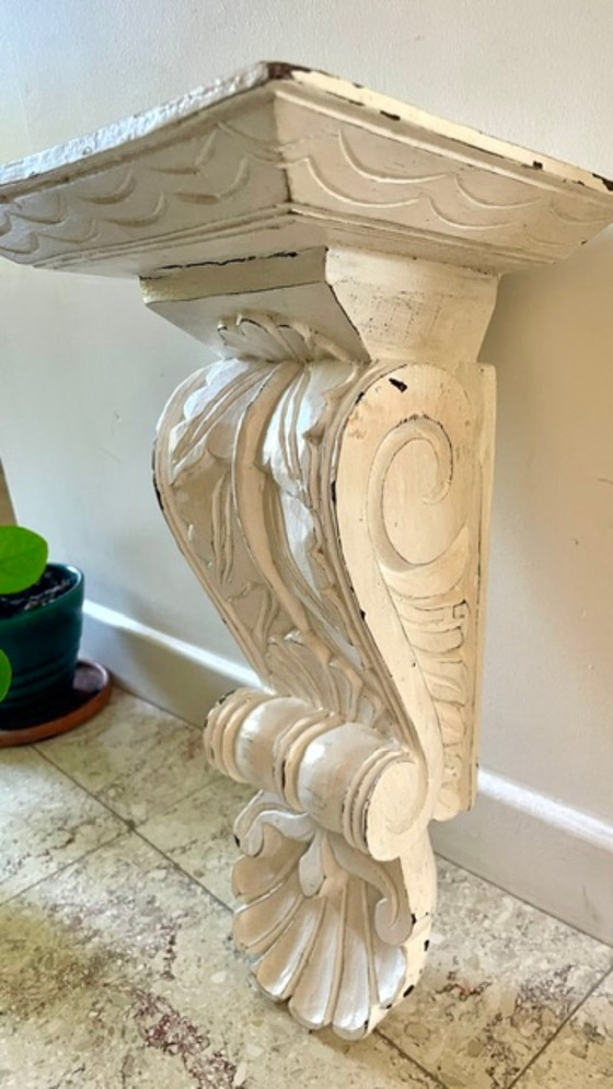 Patinated White Wall Console Shelf – Shelving unit, Wood (photo 8 of 35)