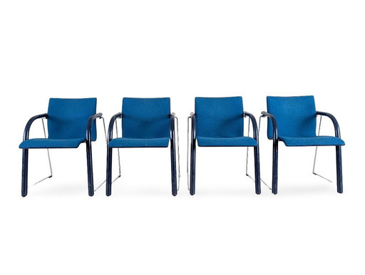 Original 4-piece Thonet S320 stacking chair set, Böhme Schneider, blue