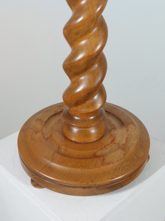 Image 1 of Colonne à fleurs vintage en bois tourné, support à fleurs, pilier