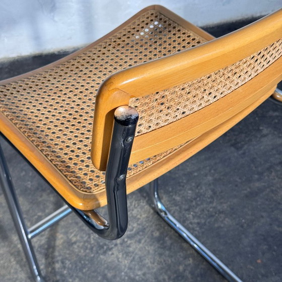 Image 1 of Een paar rotan barkrukken in de stijl van Marcel Breuer S32, jaren 90.