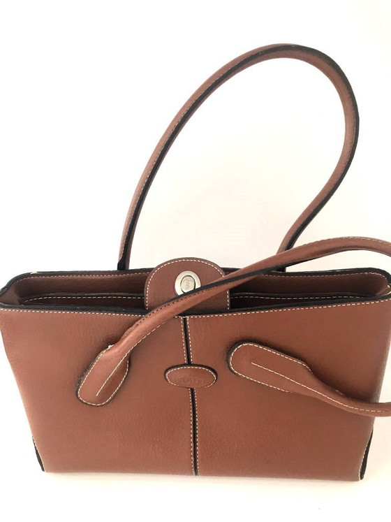 Image 1 of TOD'S Women's Bag Shoulder Bag Handbag Brown LEATHER White Decorative Stitching High Quality