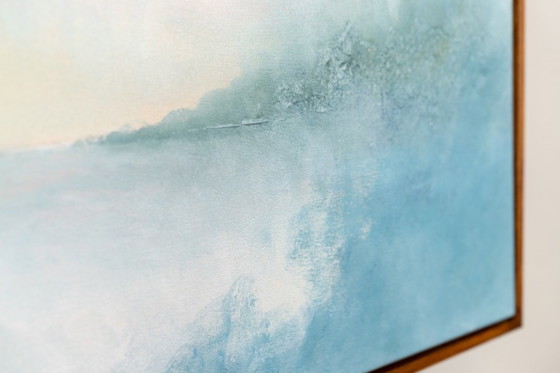 Large Original Framed Blue Abstract Landscape Painting, Textured Acrylic Canvas - The Crossing (photo 9 of 25)