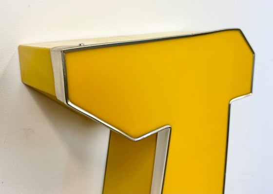 Image 1 of Large Vintage Yellow Illuminated Letter T, 1980s
