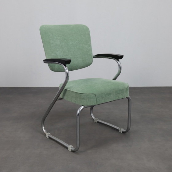 Image 1 of Een paar buisvormige stalen fauteuils van Paul Schuitema voor Fana Metaal, Nederland, jaren 1950.