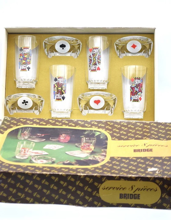 Image 1 of Juego de bar de póker y casino "Bridge" – 4 vasos y 4 ceniceros en su caja original