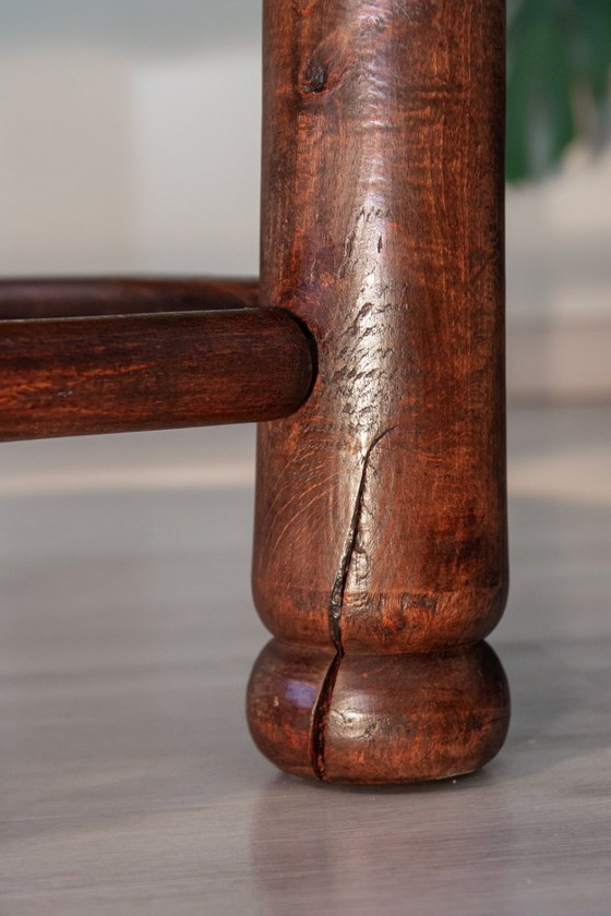 Image 1 of Eikenhouten en biezen fauteuil, brutalistische stijl, Charles Dudouyt, jaren 40