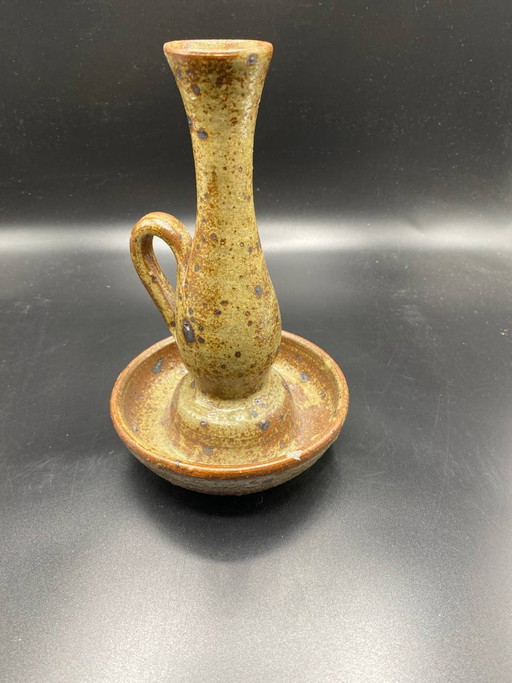 Glazed Stoneware Chamberstick - Ochre and Honey Speckled Glaze - Handmade Ceramic – servies, Rustic