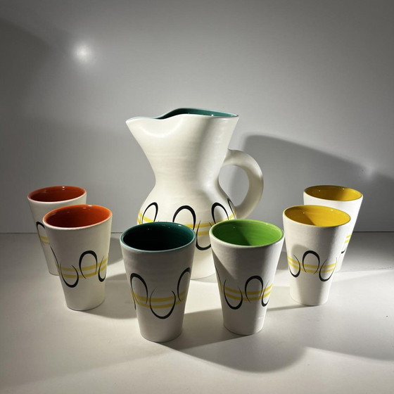 Pichet et Tasses en Céramique par André Baud pour Vallauris, années 1960, Set de 7 – Vaisselle, Ceramic (photo 14 of 14)