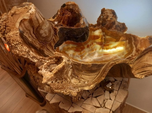 Ciotola Monumentale in Onice Seafoam – Scultura Unica in Pietra Naturale – 78 cm