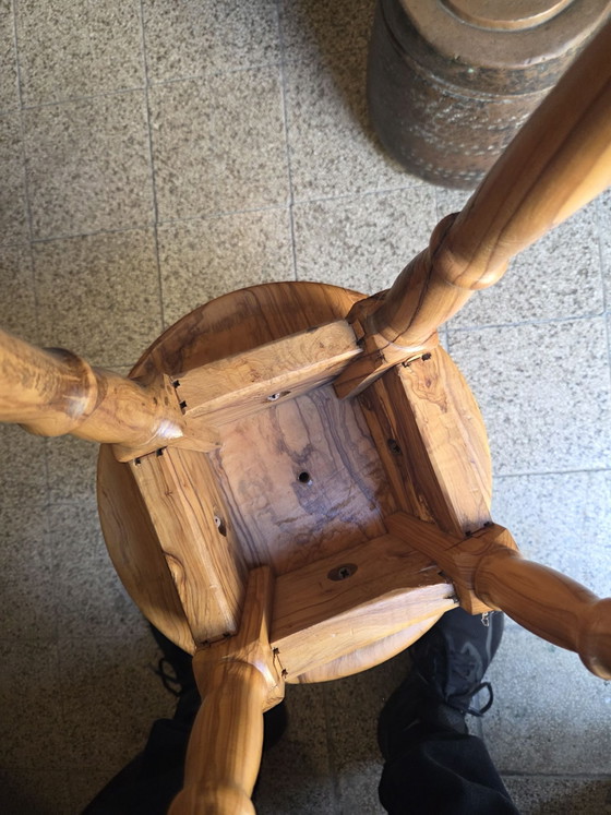 Superb vintage solid olive wood stool, Brown (photo 3 of 6)