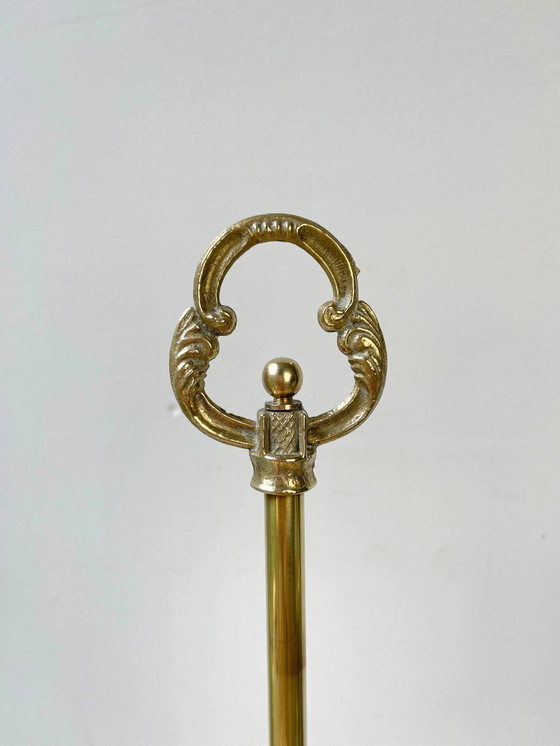 Coppia lampade da scrivania Art Déco collo di cigno – Ottone dorato e paralume in vetro anni '20/'30 – (photo 6 of 11)