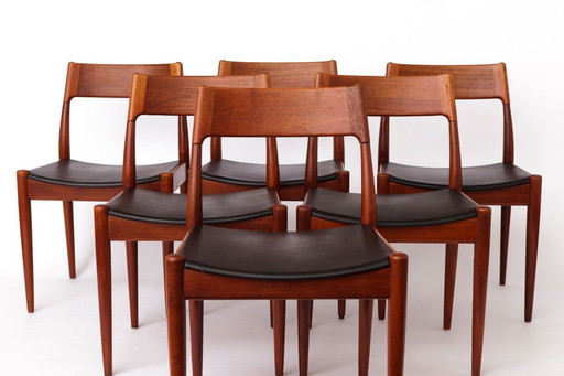 6 de 8 sillas de comedor danesas vintage, Arne Hovmand-Olsen para Mogens Kold, teca