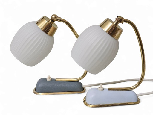 Pair of very rare bedside lamps / table lamps, Mid-Century – tafellampen, Metal, Brass (photo 2 of 9)