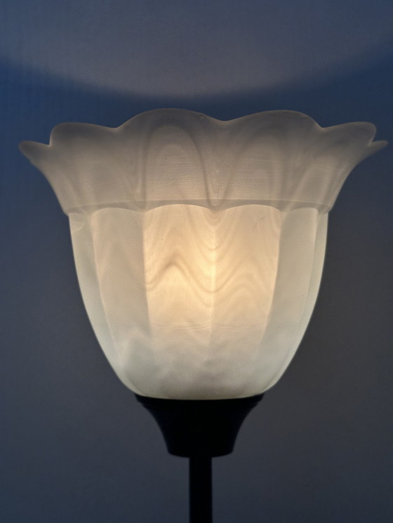 Image 1 of Klassieke Vintage Tafellamp Messing Glas Lamp