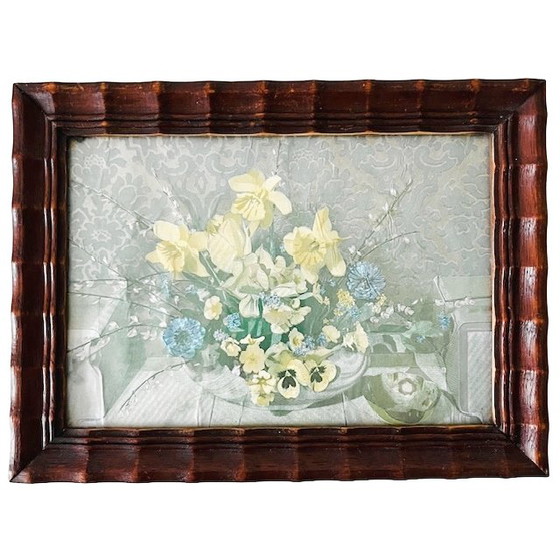 Image 1 of Antieke set foliedruk schilderijtjes ballet bloemen folieprint metaalets 1920's