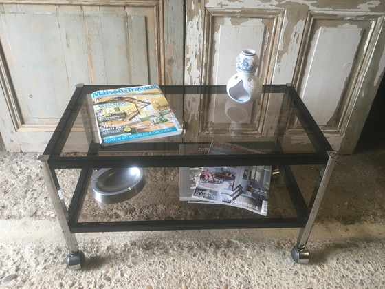 Metal coffee table with smoked glass. – Chrome, Vintage (photo 14 of 15)