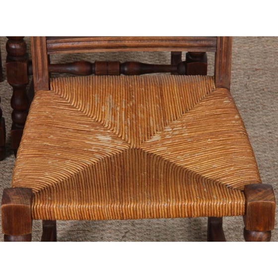 Image 1 of Ensemble de 8 chaises paillées en bois massif, 1940