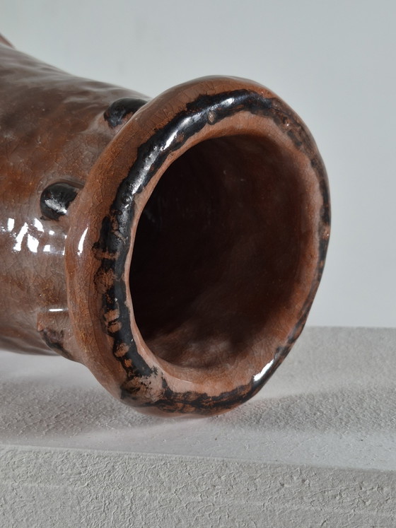 Large naive vintage ceramic vase by a blind artist (photo 3 of 14)