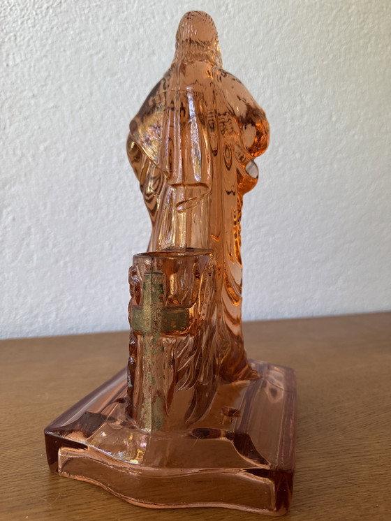 Image 1 of Großer Christus aus rosafarbenem Glas 40er Jahre