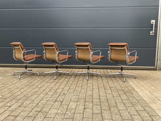 Image 1 of 4x Cognac Leather Vitra Office Chairs EA108 Softpad Swivel