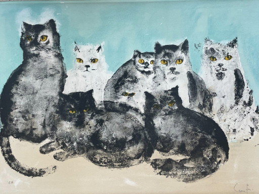 Leonor Fini – Gatos, litografía rara sobre papel Rives, circa 1970