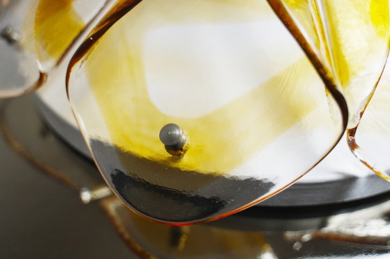 Image 1 of 1970s Amber Glass Petal Ceiling Light, Murano Style Flush Mount, Vintage Hand-Blown Mid Century MCM Lamp