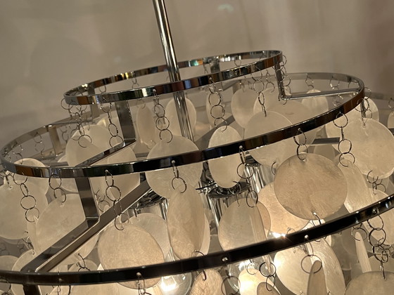 Image 1 of Suspension vintage en nacre et opaline, lustre