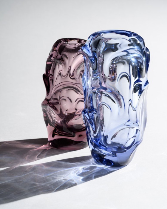Image 1 of Mid-Century Glass Duo Jan Beránek Škrdlovice Sculptural Mastery in Lilac & Pink