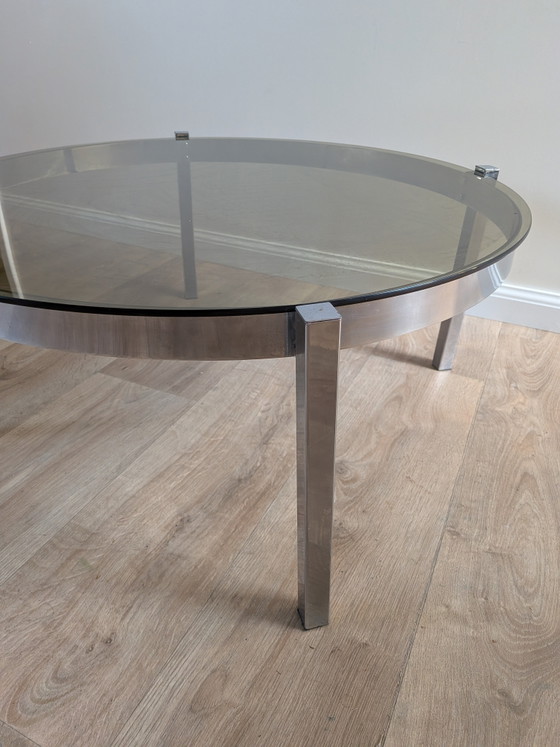 Round Vintage Space Age Coffee Table in Chrome and Smoked Glass (France, 1970s) (photo 5 of 5)