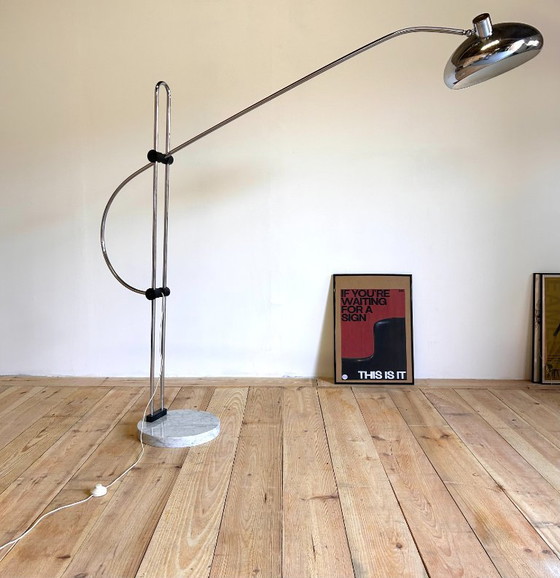 Grand Lampadaire Arc Ajustable en Marbre et Chrome, Italie, 1970s – Marble, Metal (photo 7 of 8)