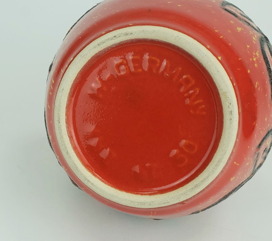 Image 1 of Bay Keramik 1960's 70's Vintage Vase Red Yellow Black Lava Pattern Model 67 30