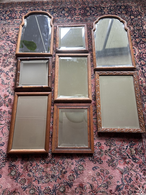 Collection de 21 Miroirs anciens à facettes dans un cadre en bois ou en bambou – Glass, Wood (photo 2 of 6)