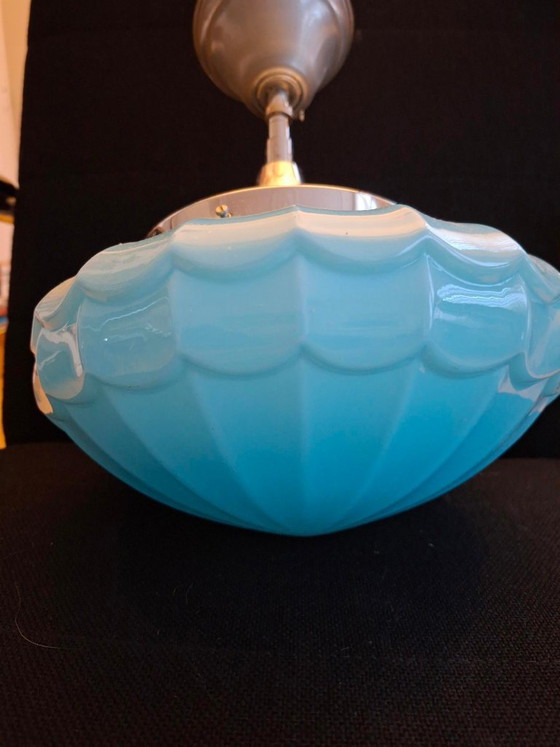 Image 1 of Lampada a sospensione vintage Art Déco con vetro blu