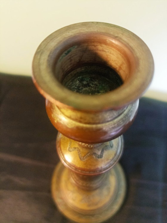 Image 1 of candelabro Bezalel Jerusalem unico - bronzo multitono - Boris Schatz (ca 1920)