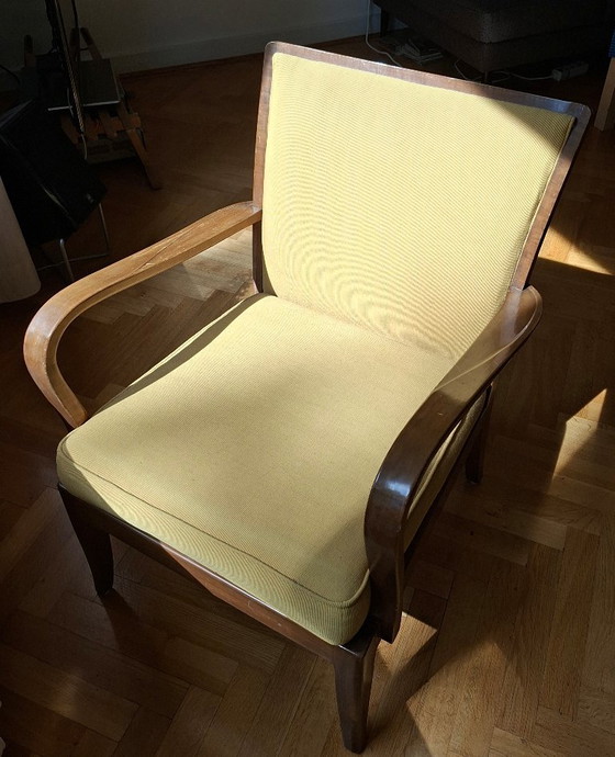 Knoll Antimott armchair, mustard-colored, Art Deco design – Textile, Wood (photo 5 of 5)