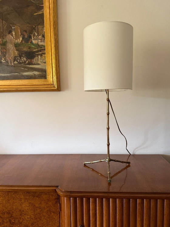 Image 1 of Lampe de table en bambou de style Hollywood Regency, Maison Jansen France, années 1970