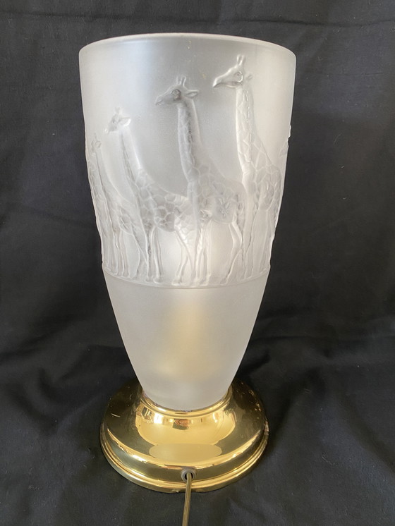 Image 1 of Frosted Glass Lamp "Lalique Style" With Giraffes, Brand Nachtmann.