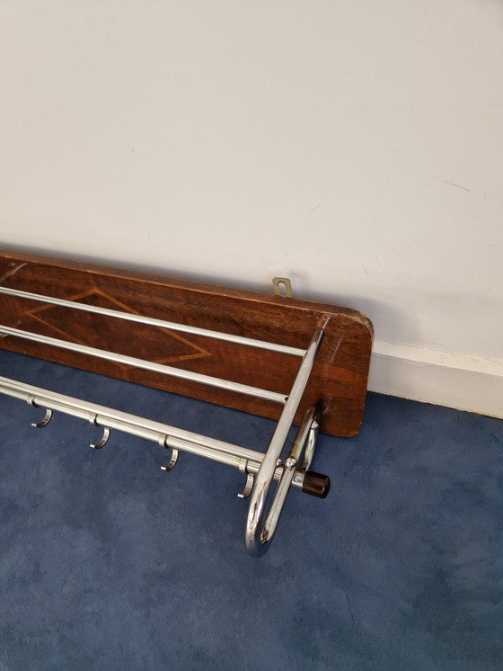 Image 1 of Vintage coat rack wood chrome - art deco 1930s gispen style