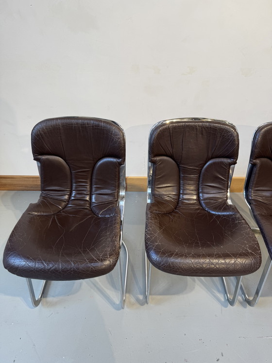 Set of 4 Willy Rizzo Chairs for Cidue – Dining chairs, Leather, Metal (photo 3 of 5)