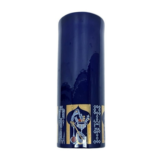 Image 1 of Vintage KEUCK Ceramic Vase – Turkish Mocha, Cobalt, and Gold – Germany, 1970s