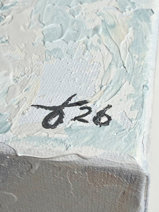 Image 1 of Abstract schilderij in zachte pasteltinten met organische vormen – Plane I