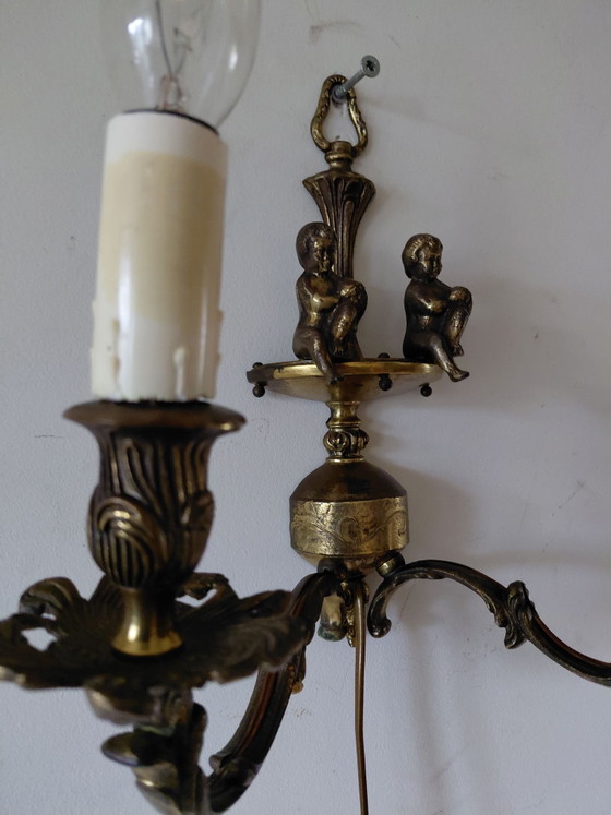 Applique classica stile barocco, Bronzo/Ottone con angioletti (Putti), Tessile, Beige (foto 5 di 7)