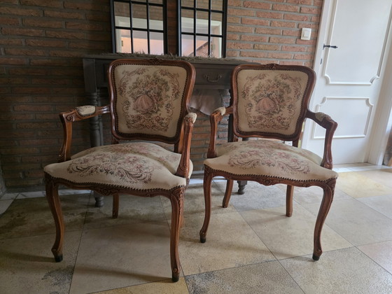 Image 1 of 2 classic armchairs in elegant Louis XV style.
