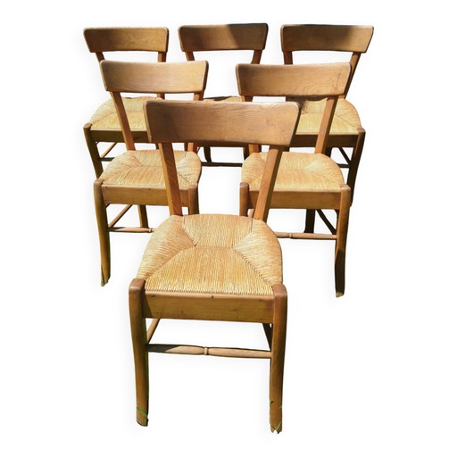 6 chaises de bistrot en paille et hêtre