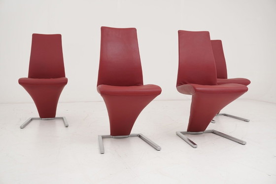 Image 1 of Rolf Benz 7800 Stühle Esstisch 1210 Leder 4 Stück Rot Stuhl