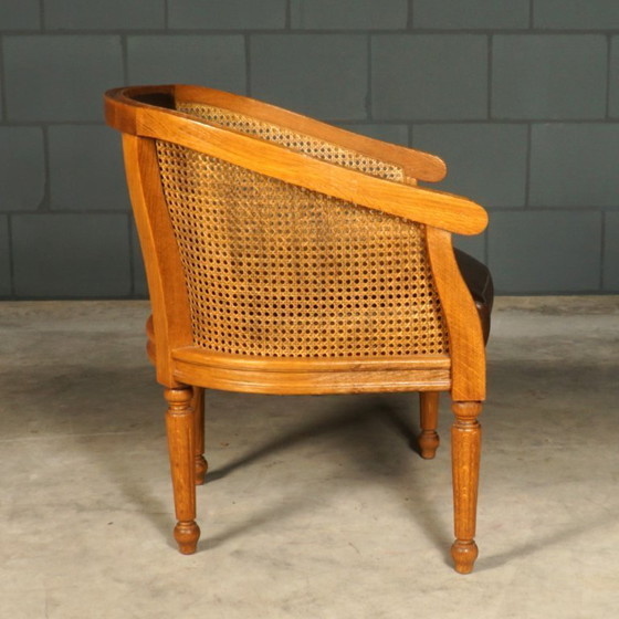 Image 1 of Vintage fauteuil – rotan – bruin leder – jaren 80