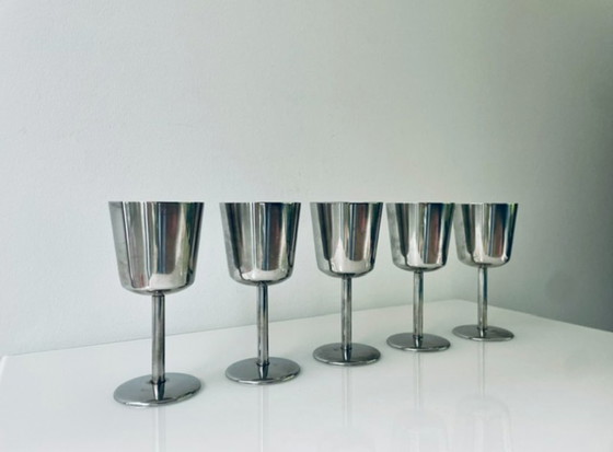 Image 1 of Set of 5 vintage stainless steel goblets – minimalist design